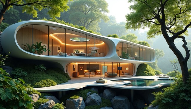futuristic glass house
